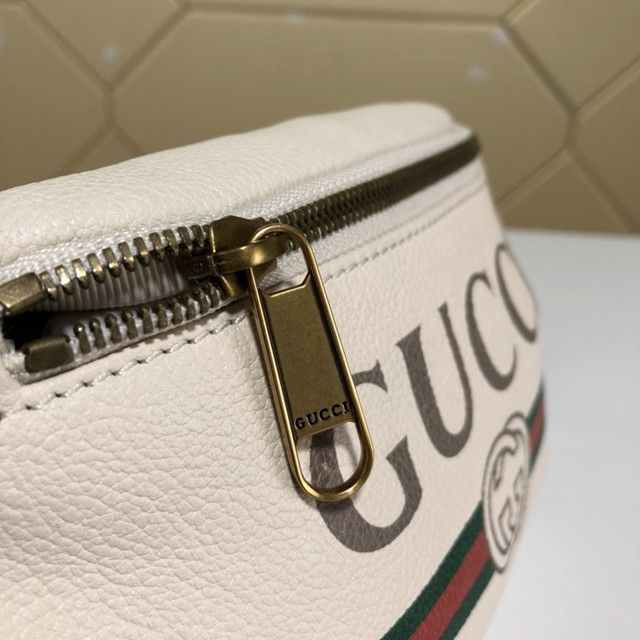 Gucci腰包 527792 古馳新款挎包 Gucci19新款白色logo印花腰包 男女同款  gqy2144